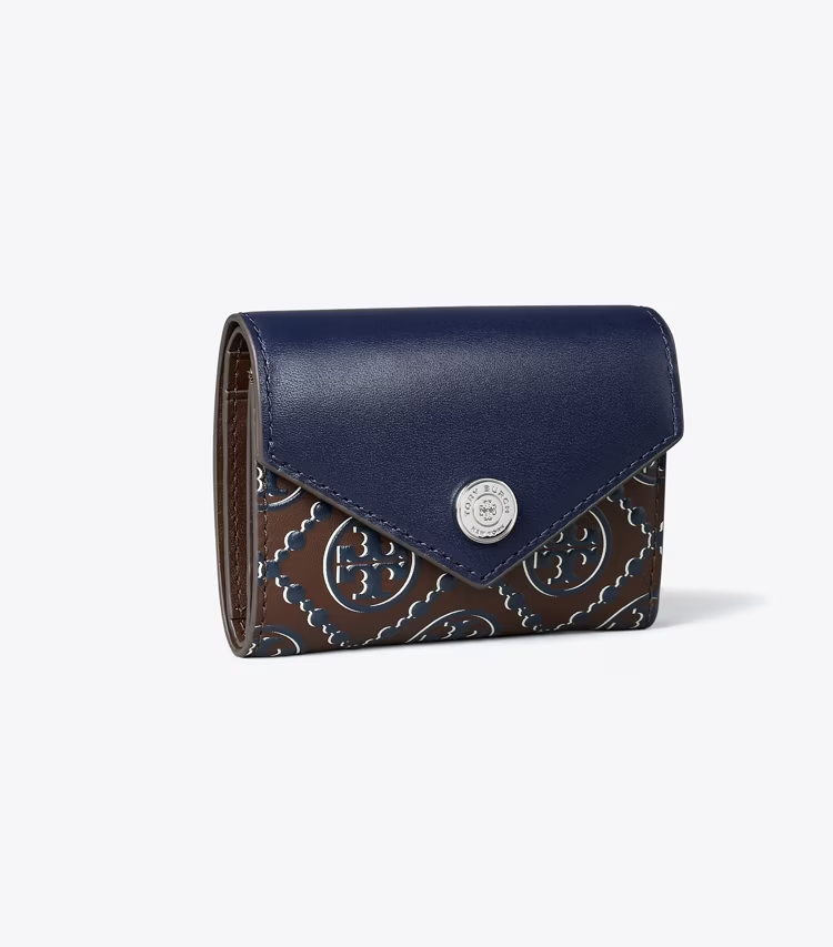 T Monogram Contrast Embossed Small Envelope Wallet