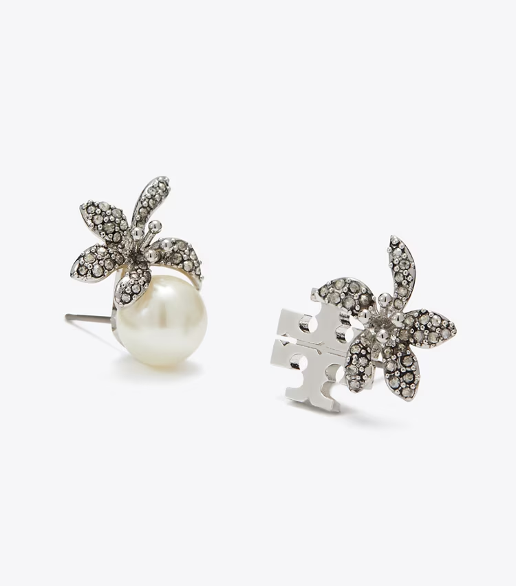 Moondance Pearl And Flower Stud Earrings - Image 2