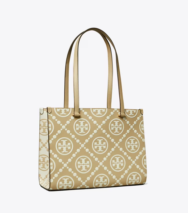 T Monogram Contrast Embossed Small Tote
