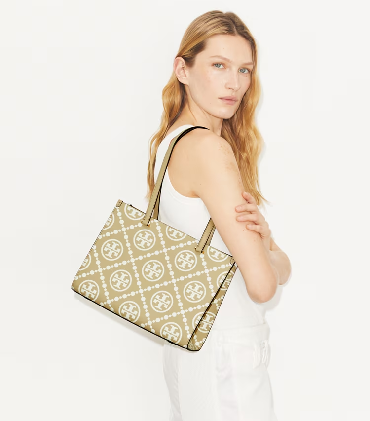 T Monogram Contrast Embossed Small Tote - Image 2