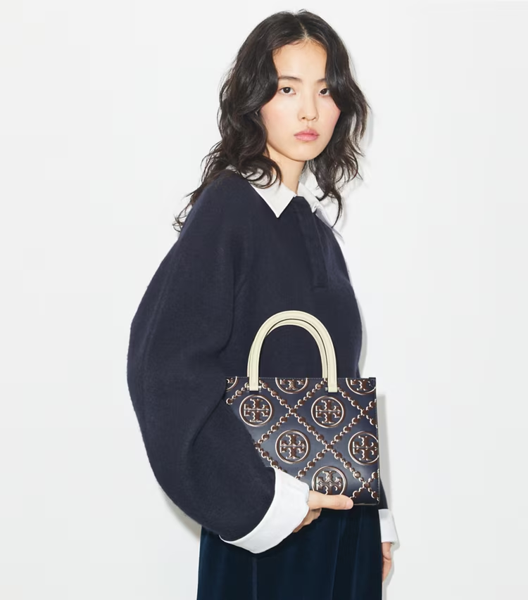 T Monogram Contrast Embossed Top-Handle Tote - Image 3
