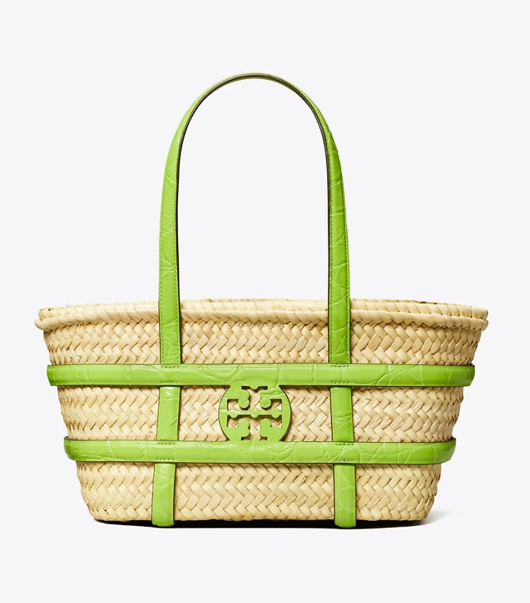 Small Ella Croc-Embossed Straw Basket - Image 3