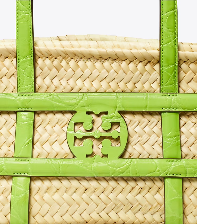 Small Ella Croc-Embossed Straw Basket - Image 4