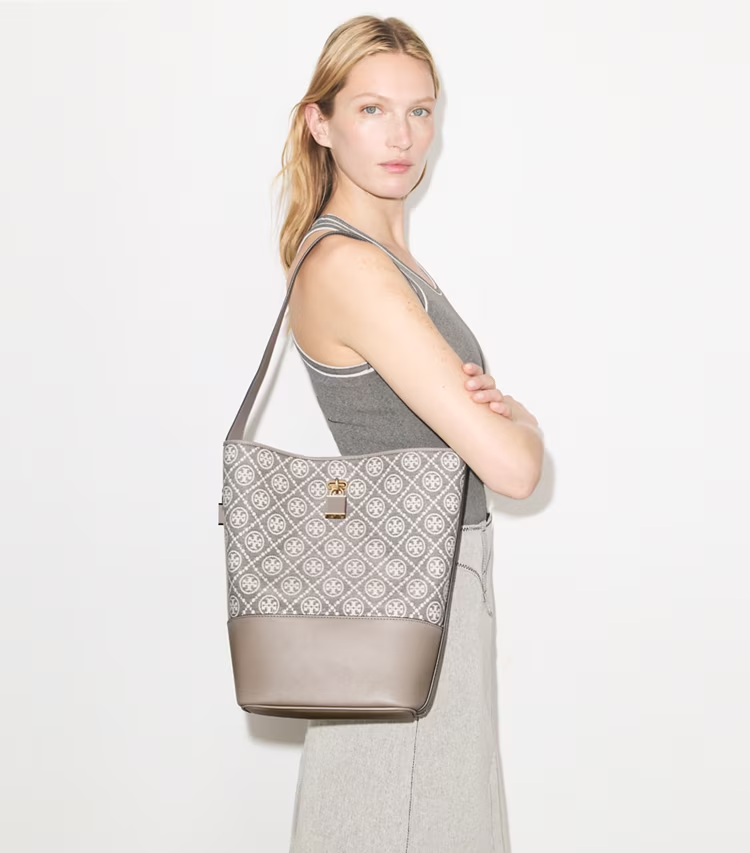 T Monogram Coated Jacquard Lock Slim Bucket Bag - Image 2