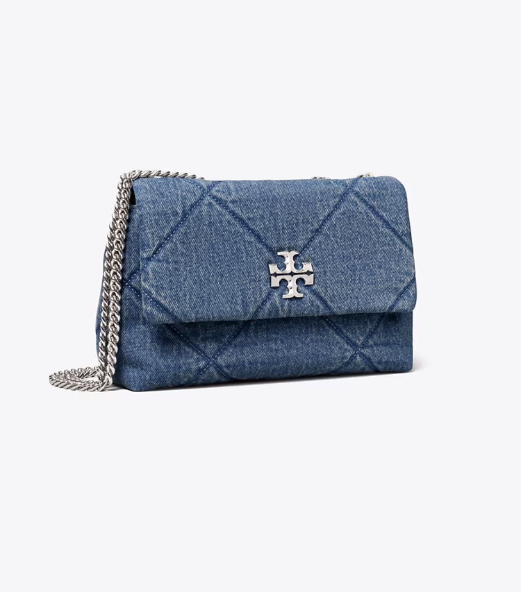 Small Kira Diamond Quilt Denim Shoulder Bag