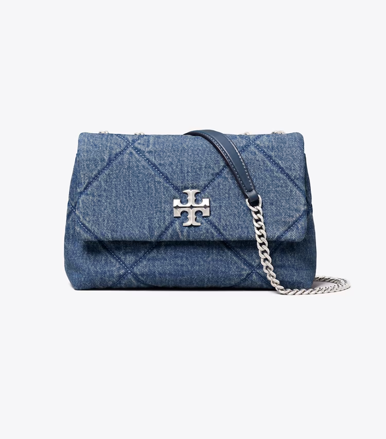 Small Kira Diamond Quilt Denim Shoulder Bag - Image 4
