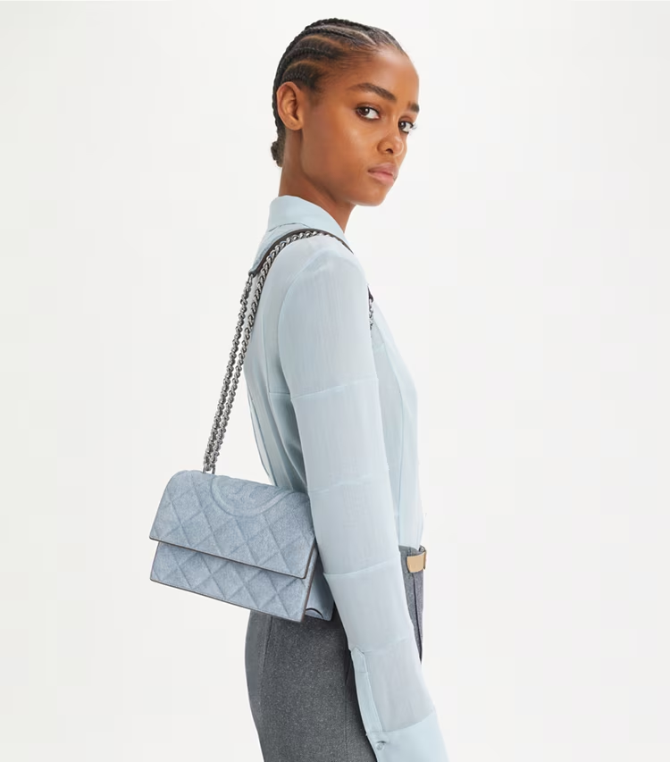 Small Fleming Denim-Print Suede Shoulder Bag - Image 2