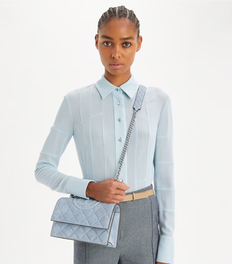 Small Fleming Denim-Print Suede Shoulder Bag - Image 3