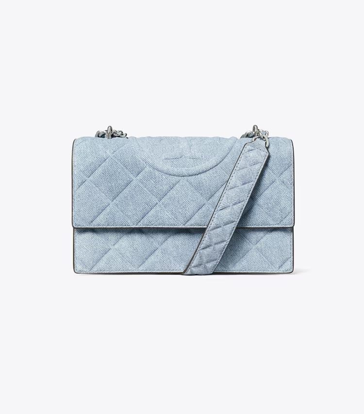 Small Fleming Denim-Print Suede Shoulder Bag - Image 4