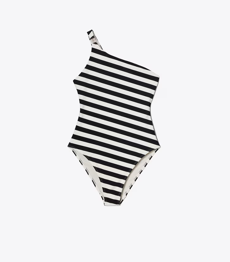One Shoulder Striped Swimsuit