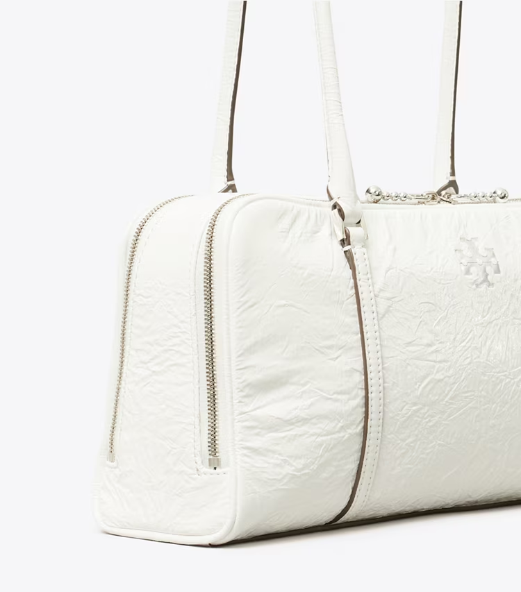 Small Crinkle Leather Marshmallow Satchel - Image 4