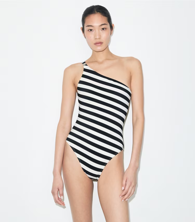 One Shoulder Striped Swimsuit - Image 2