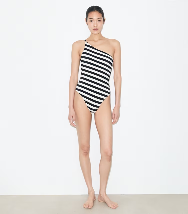 One Shoulder Striped Swimsuit - Image 3