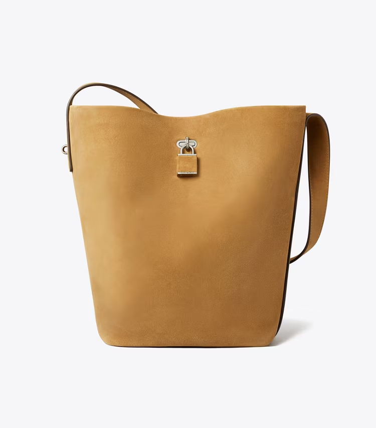 Lock Slim Suede Bucket Bag - Image 3