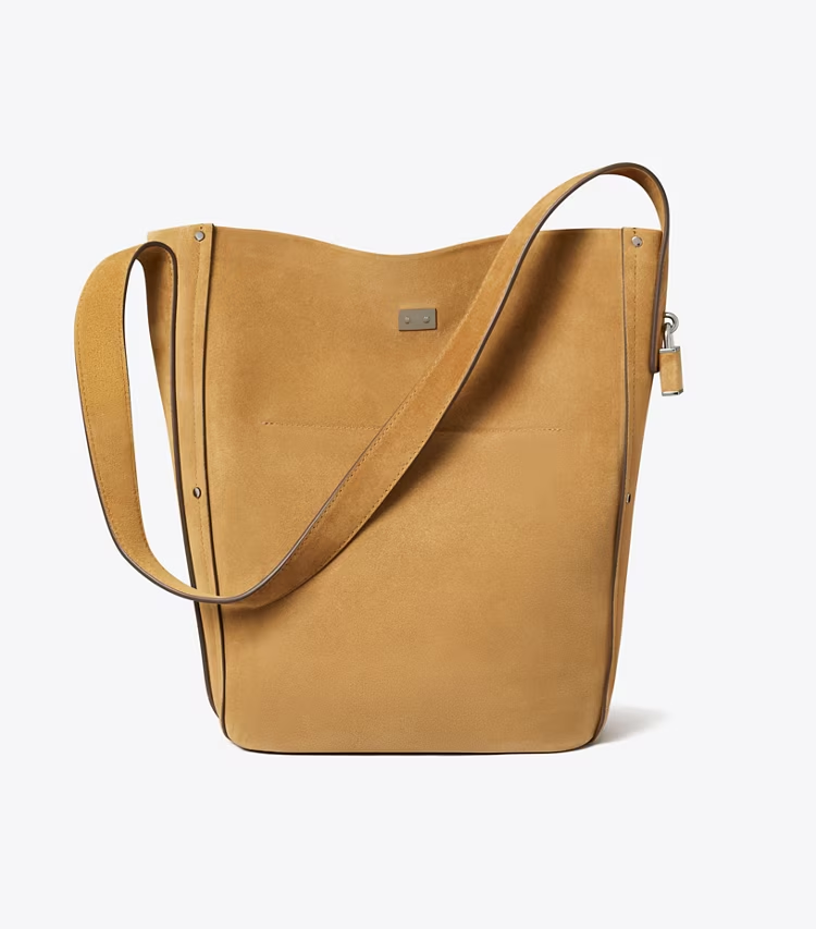 Lock Slim Suede Bucket Bag - Image 4