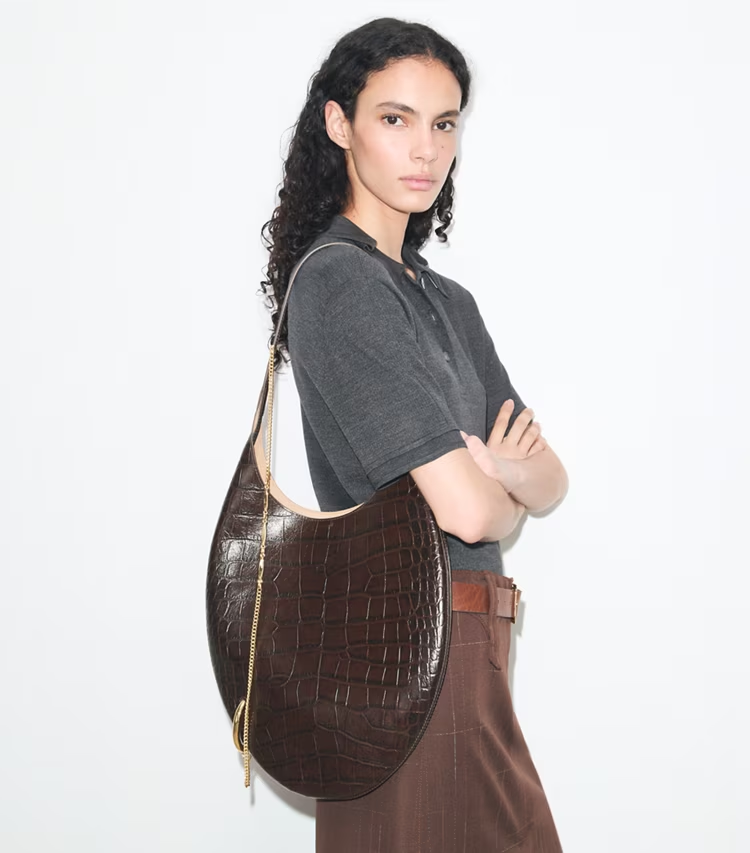 Pierced Croc-Embossed Soft Bag - Image 2