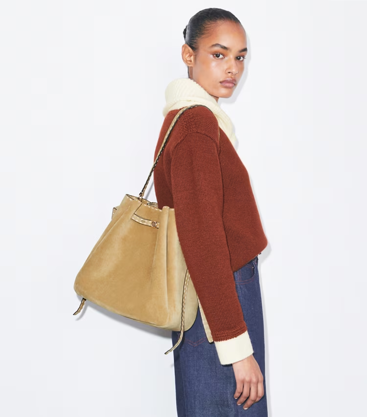 Large Romy Suede Pick Stitch Bucket Bag - Image 2