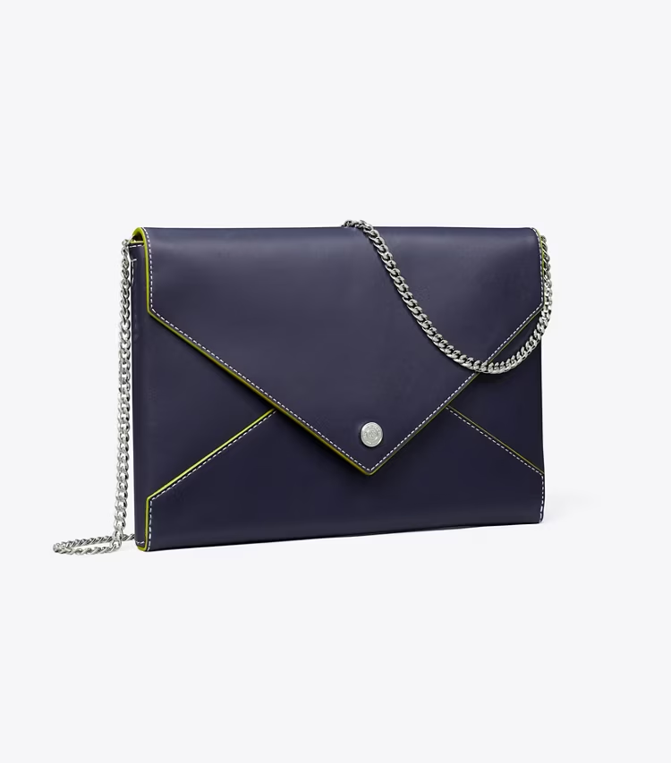 Smooth Leather Envelope Chain Pouch