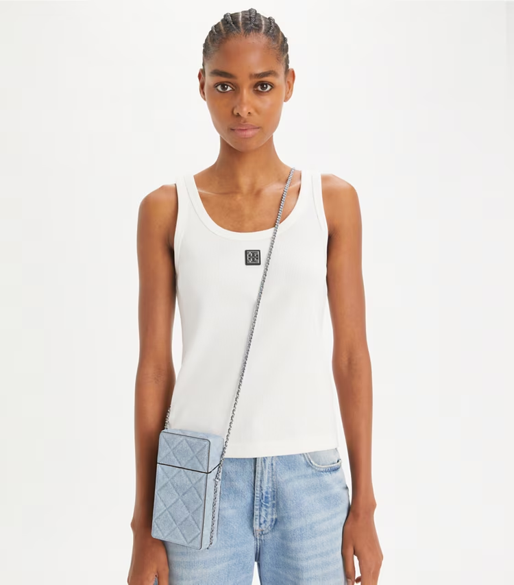 Fleming Denim-Print Suede Phone Crossbody - Image 2