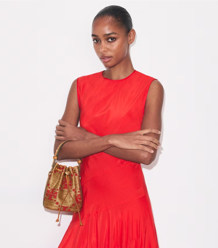 T Monogram Straw Mini Bucket Bag - Image 2