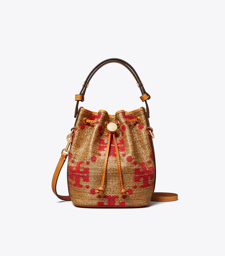T Monogram Straw Mini Bucket Bag - Image 4