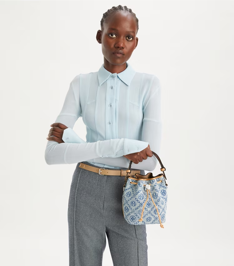 T Monogram Denim Mini Bucket Bag - Image 3