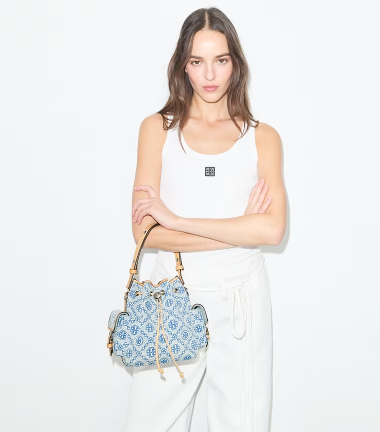 T Monogram Denim Bucket Bag - Image 2
