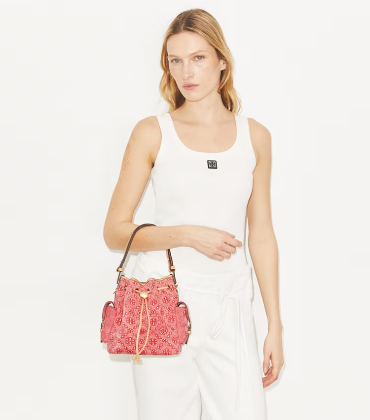 T Monogram Denim Bucket Bag - Image 3