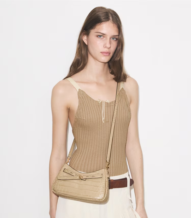Romy Croc-Embossed Zip Top Crossbody Bag - Image 2