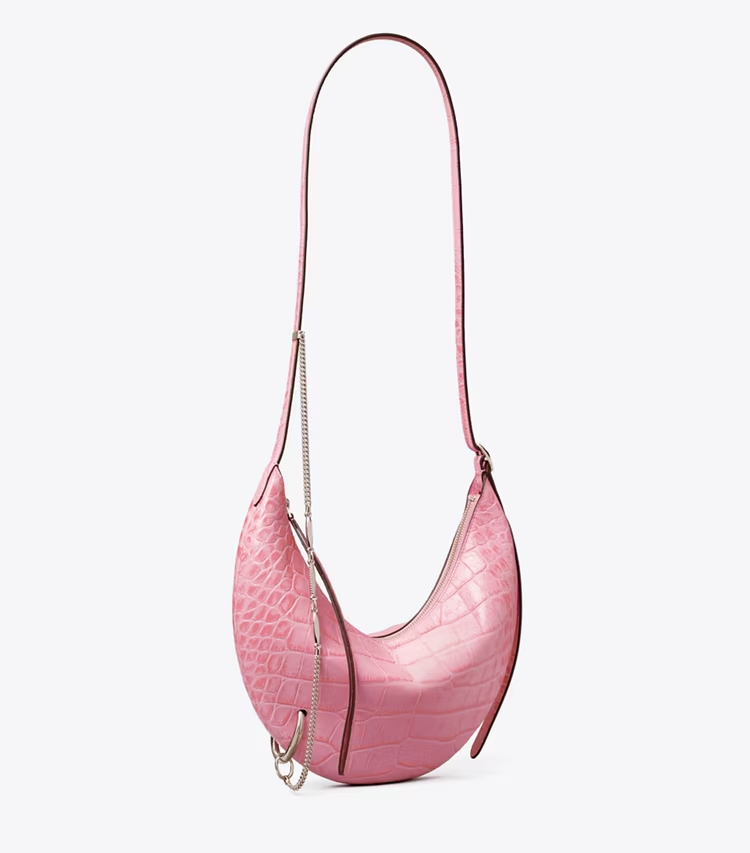 Pierced Croc-Embossed Crossbody Bag