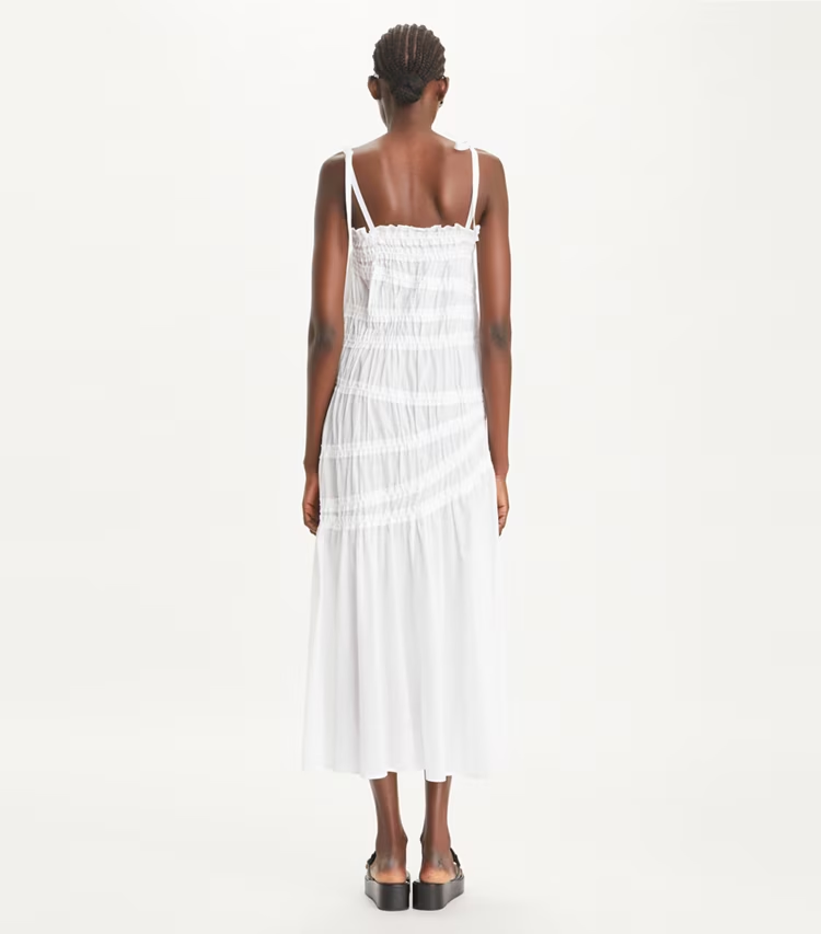 Shoulder Tie Smocked Cotton Dress - Image 3