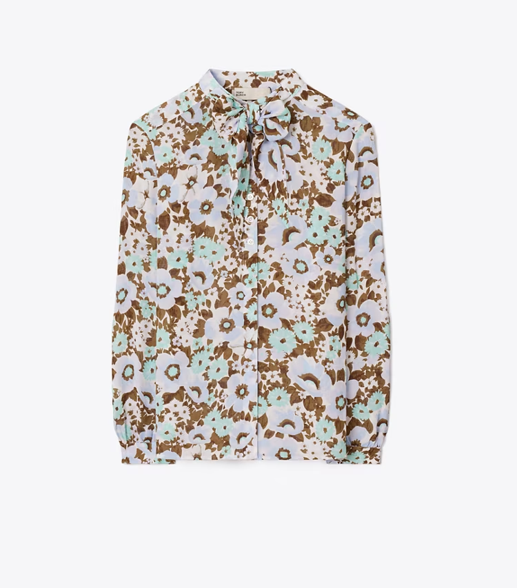 Printed Viscose Bow Blouse