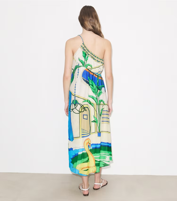 Printed One-Shoulder Cotton Dress - Image 3