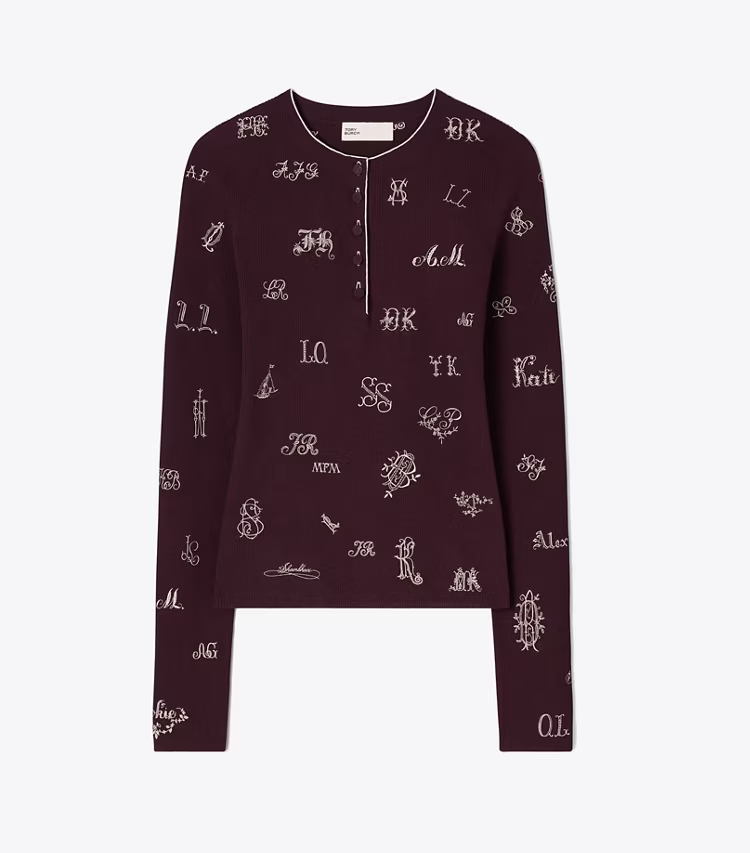 Embroidered Henley Sweater