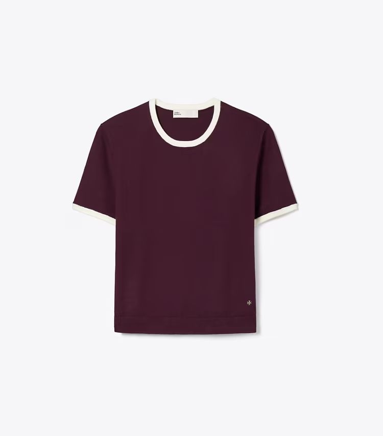 Contrast-Trim Short-Sleeve Sweater