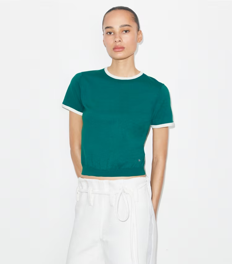 Contrast-Trim Short-Sleeve Sweater - Image 2