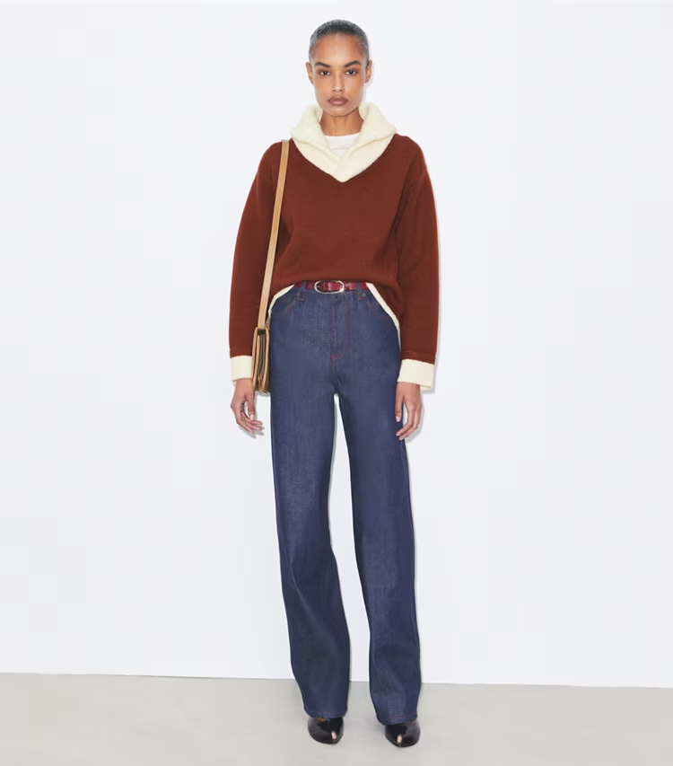 Contrast Collar Wool Sweater - Image 3