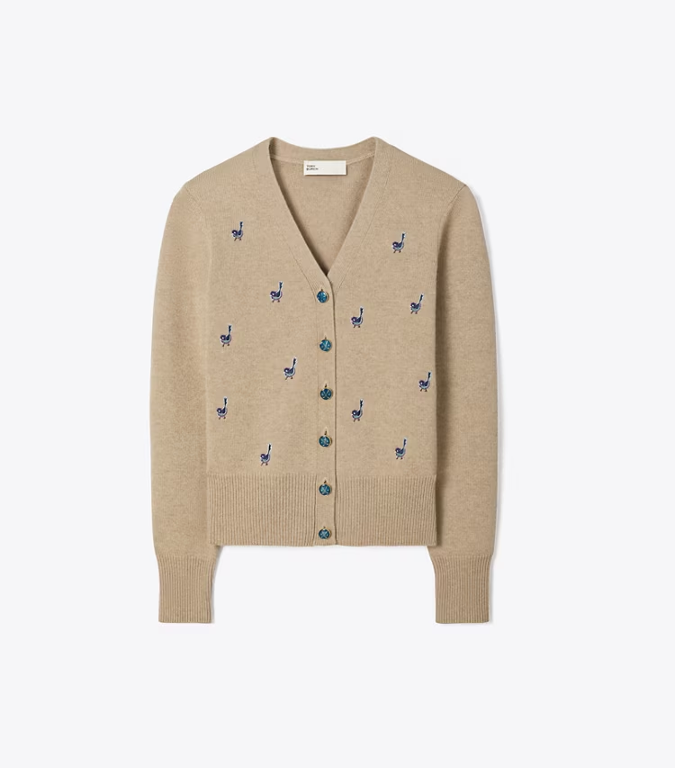 Birdie-Embroidered Cashmere Cardigan