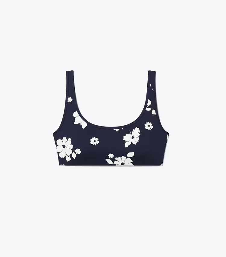 Printed Nylon Scoop-Neck Bra