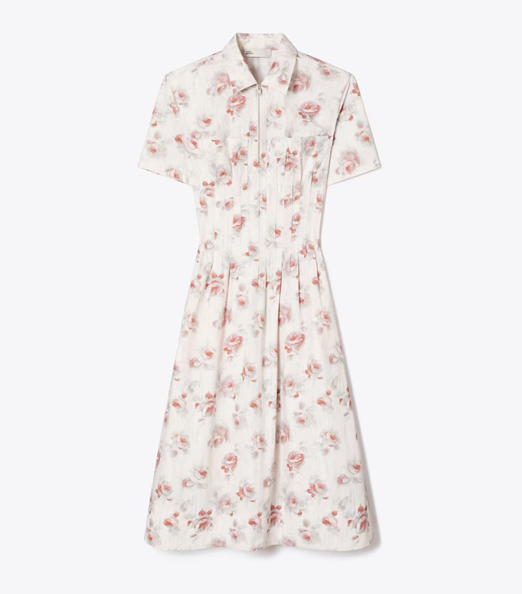 Poplin Pleat-Waist Dress
