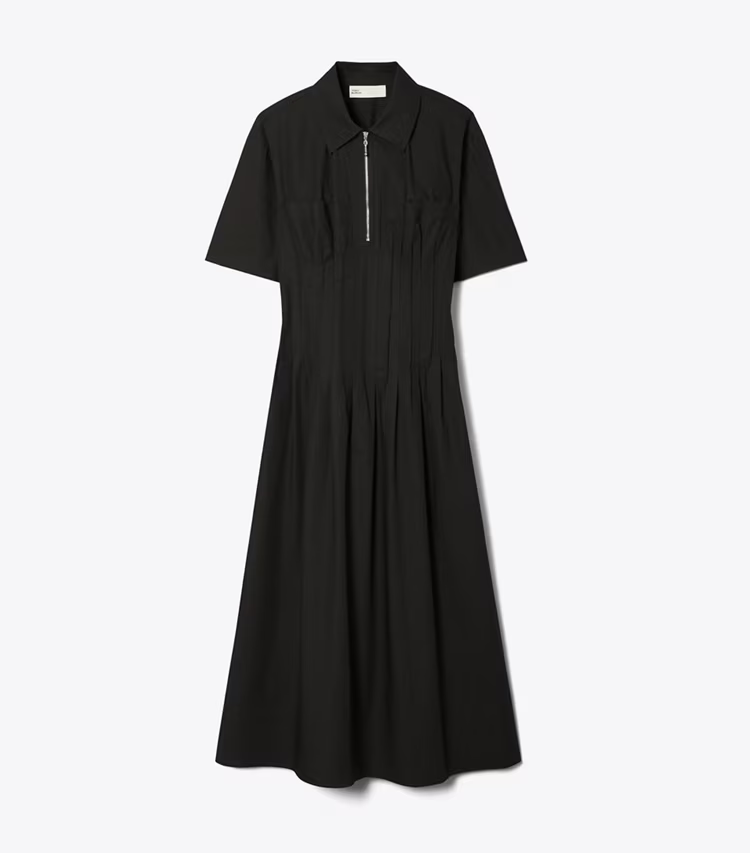 Poplin Pleat-Waist Dress