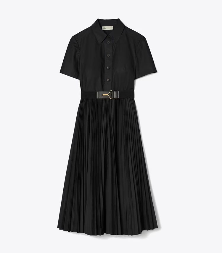 Poplin Pleated Shirtdress