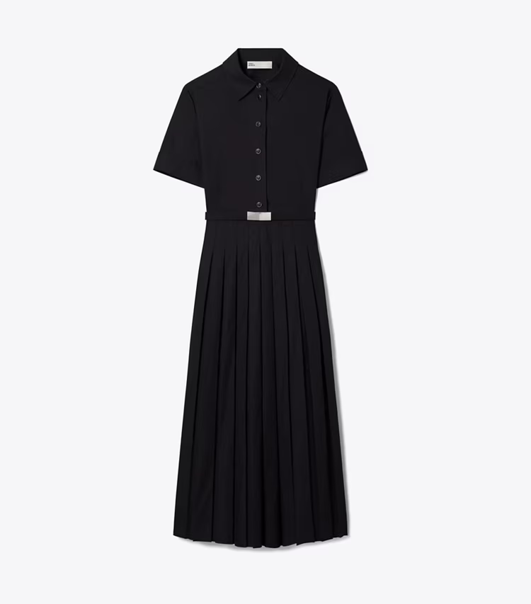 Pleated Poplin Shirtdress