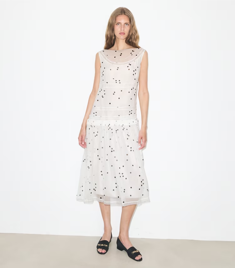 Pleated Silk Lace Dress - Image 2