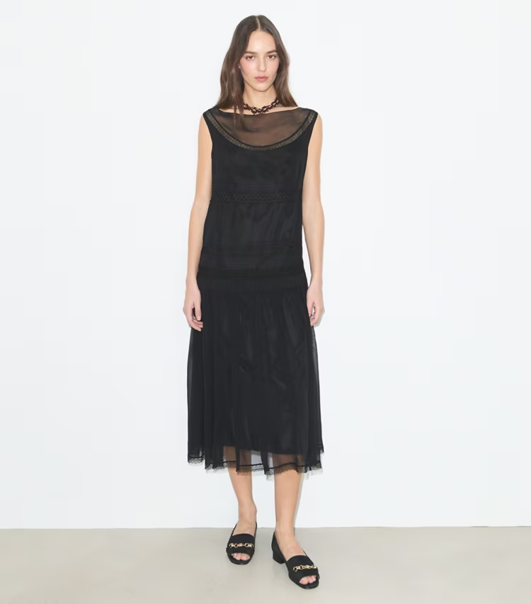 Pleated Silk Lace Dress - Image 2