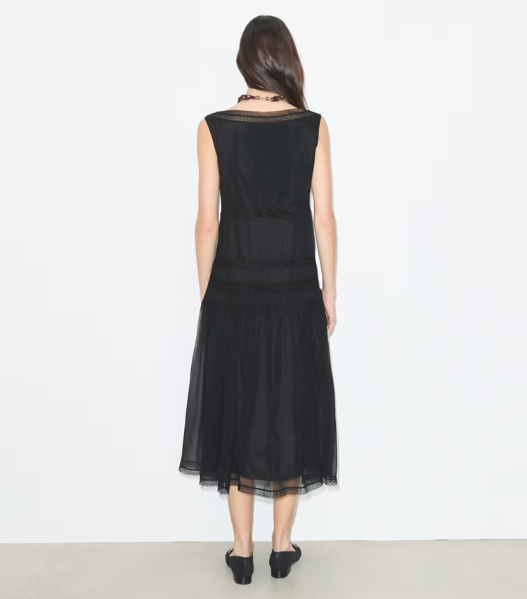 Pleated Silk Lace Dress - Image 3