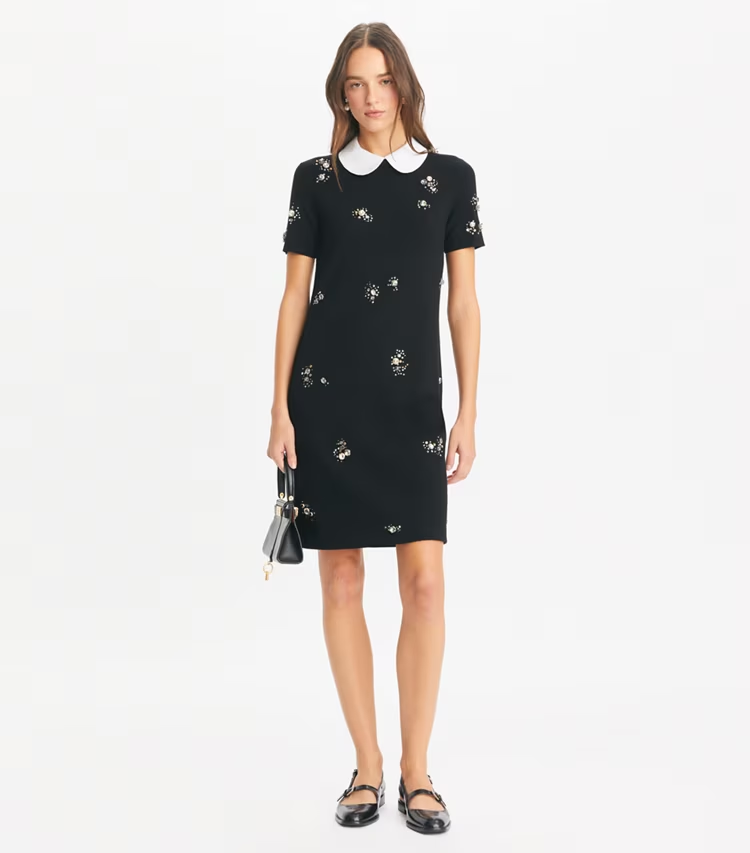 Embellished Poplin Collar Sweater Dress - Image 3