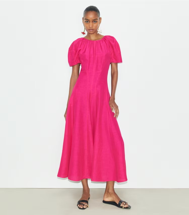 Balloon Sleeve Linen Dress - Image 2