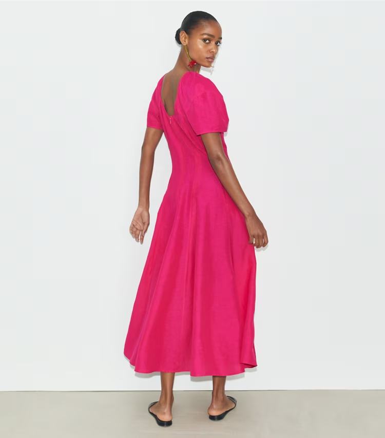 Balloon Sleeve Linen Dress - Image 3