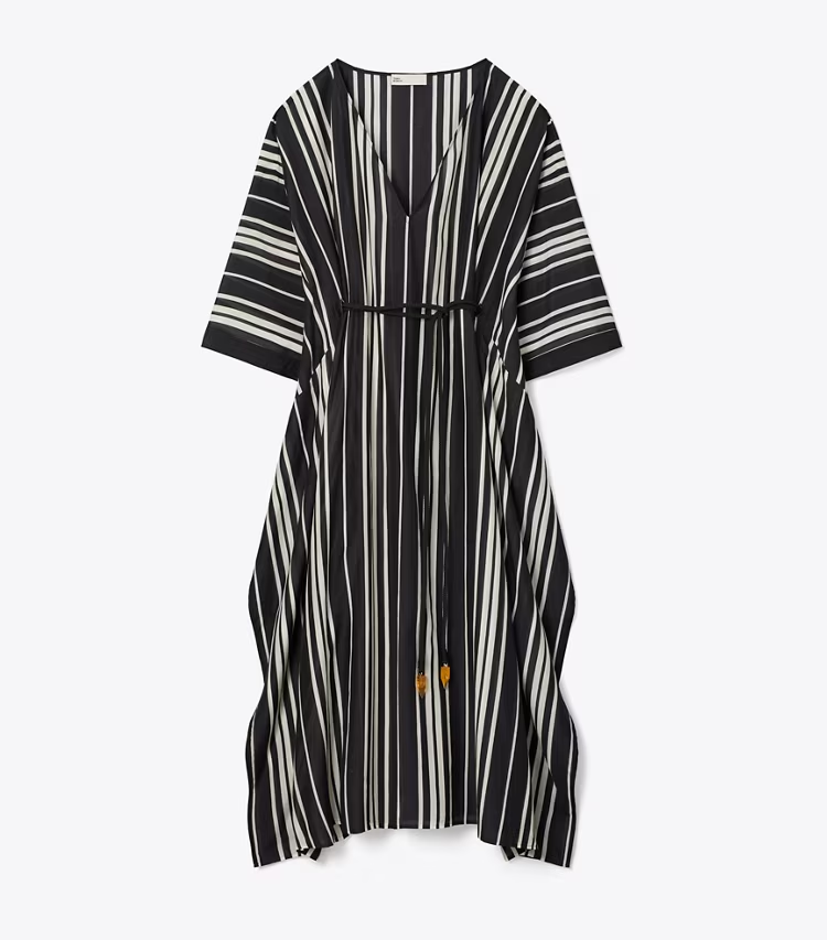 Belted Striped Silk Caftan